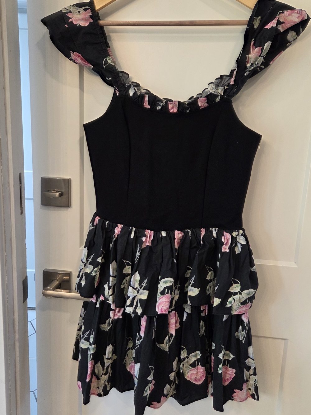 LoveShackFancy Tiered Mini Dress Black Floral